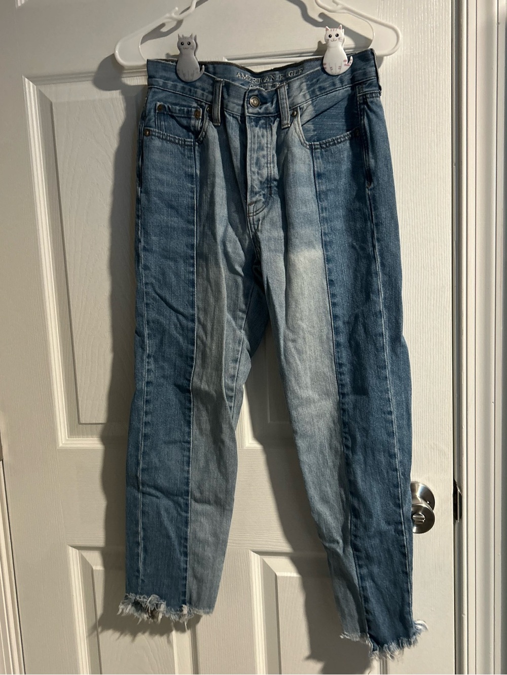 American Eagle Two Tone High Waisted Button Fly Jeans